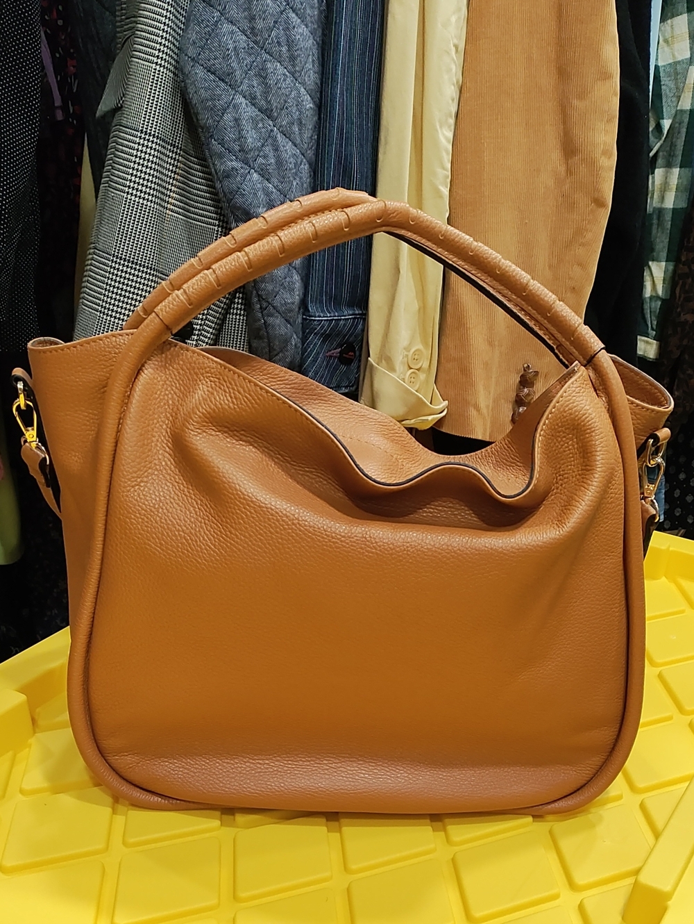 Cognac Tan Shoulder Leather Hobo Bag